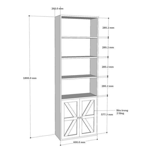 Kệ sách có ngăn tủ 60x26x180cm gỗ cao su KS68242 7 Kệ sách có ngăn tủ 60x26x180cm gỗ cao su KS68242 - Ảnh 7